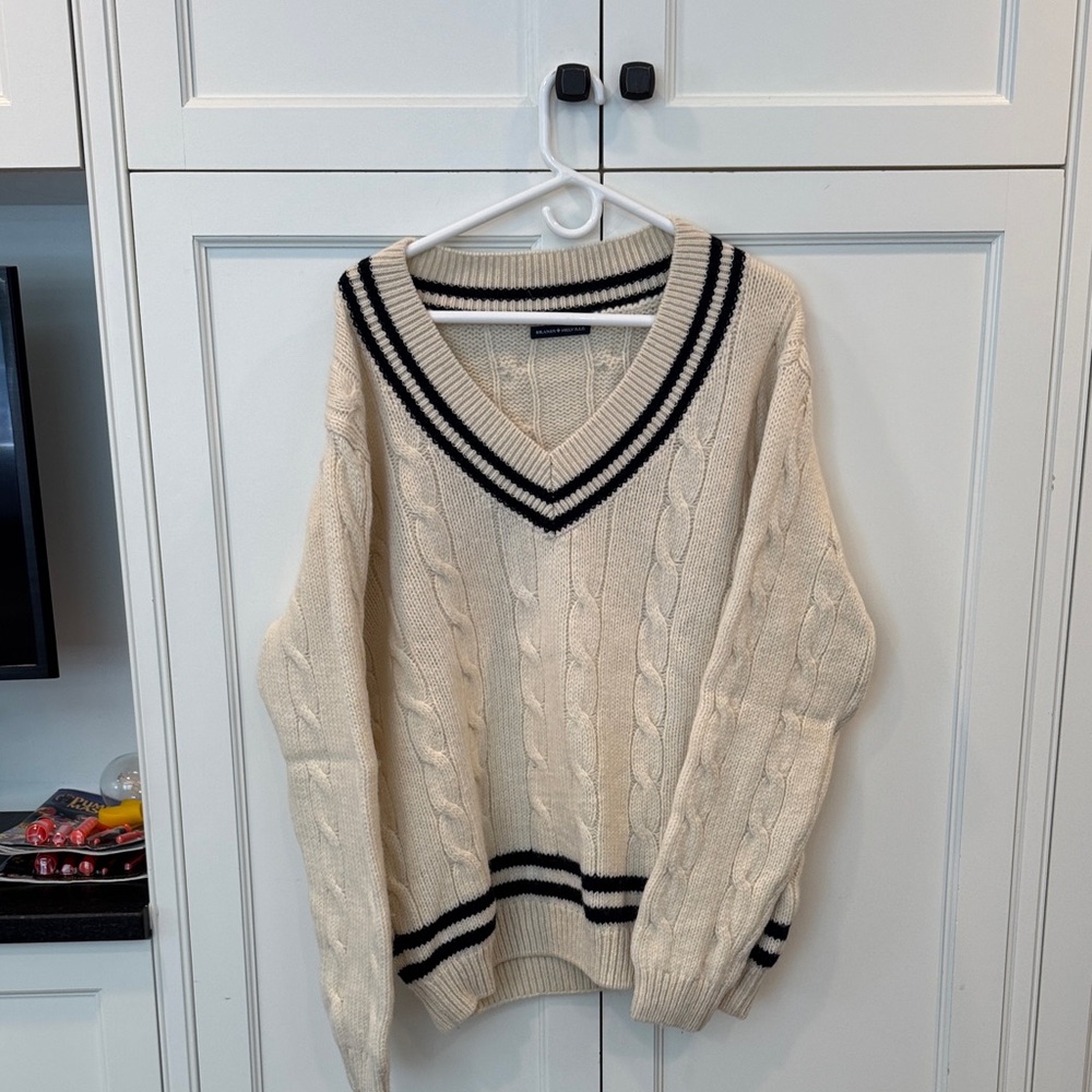 Brandy Melville Cream Knit Sweater with Black Accents